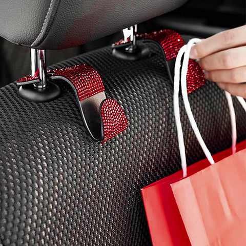 Shiny Crystal Car Seat Back Storage Hanging Hook Purse Grocery Cloth Holder