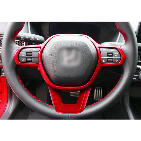 Glossy Red Steering Wheel Frame Armrest Box Decor Trim For Honda Civic 2022-up