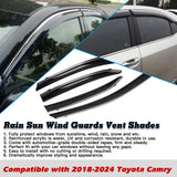 4x Smoked Tinted Chrome Window Sun Wind Rain Snow Guard Air Deflectors Visors Trims For Toyota Camry 2018-2024