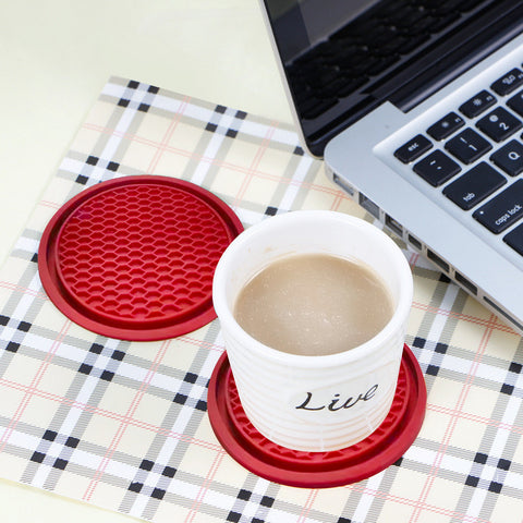 Set Red Soft Silicone Rubber Non-Slip Car Cup Insert Coaster Universal 2.7" /7cm