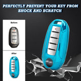 Xotic Tech Soft Blue TPU Full Seal Transparent Button Smart Key Fob Shell Protector Compatible with Infiniti Q50 Q60 QX50 QX55 QX60 2020-2023