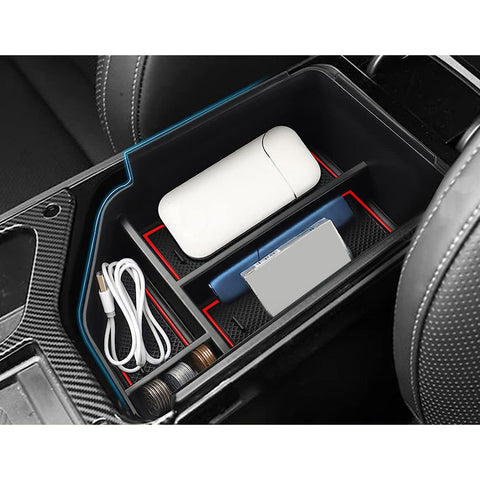 Center Console Armrest Box Secondary Storage Coin Holder Tray Organizer w/Red Anti-Dust Mats, Compatible with Kia EV6 2022 2023