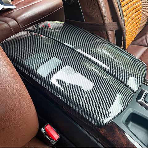 Xotic Tech Carbon Fiber Color Car Interior Center Armrest Box Cover, Console Storage Box Trim Protect Covers Compatible with BMW X5 E70 2007-2013 X6 E71 2008-2014
