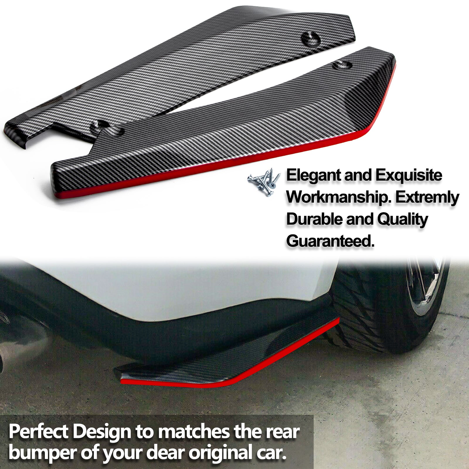  Xotic Tech JDM Rear Bumper Canard Diffuser Splitter Valence  Spoiler Fin Lip Trim Universal Fit (Carbon Fiber Pattern) 4.48x17.63 :  Automotive