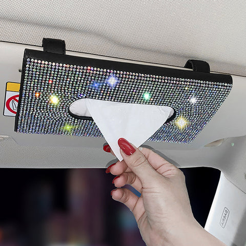 Bling Rhinestone Car Sun Visor Tissue Box Paper Towel Holder Clip Universal Fit