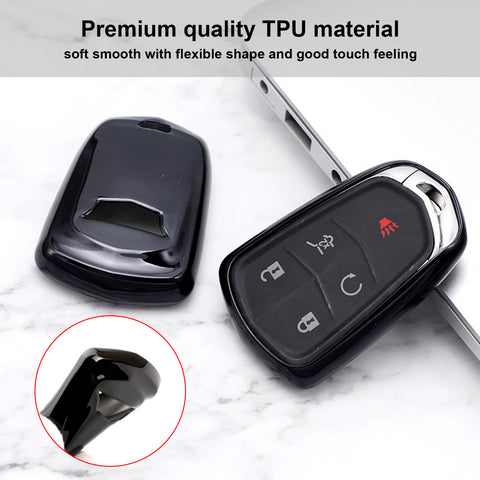 Black Soft TPU Remote Control Smart Key Fob Cover Compatible with Cadillac ATS 2013-2019, CT6 2016-2020, XT5 2017-2021, XT4 2018-2021, Escalade 2019-2021,CTS 2014-2021, SRX XTS 2015-2021