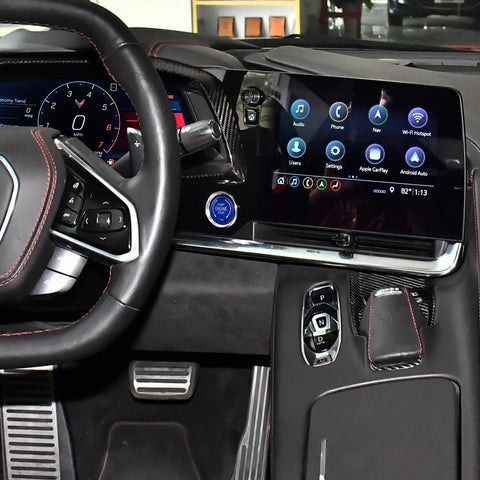 x xotic tech Real Carbon Fiber Push Start Button Trim, Engine Start Stop Button Ignition Button Cover Compatible with Cadillac XT4 2019+ XT6 CT5 2020+ or Corvette C8 2020 2021 2022 2023 2024 2025