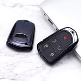 Black Soft TPU Remote Control Smart Key Fob Cover Compatible with Cadillac ATS 2013-2019, CT6 2016-2020, XT5 2017-2021, XT4 2018-2021, Escalade 2019-2021,CTS 2014-2021, SRX XTS 2015-2021