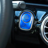Keyless Engine Start Push Button Power Ignition Switch Cover + Surrounding Ring On/Off Button Trim Compatible with Mercedes-Benz W177 A Class, C118 CLA Class (Blue)