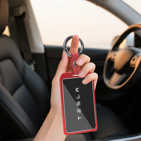 x xotic tech Transparent Card Key Holder, Card Protective Case Cover Comapatible with Tesla Model Y/3/S/X Cybertruck Accessories, Full Protection Key Fob Shell Key Chain(Aluminum Alloy)