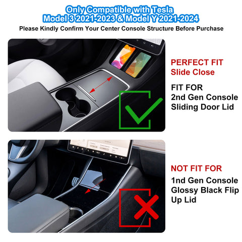 3PCS Flocked Center Console Organizer Tray Armrest Hidden Cubby Drawer Storage Box Compatible with Tesla Model 3 Model Y 2021-2024