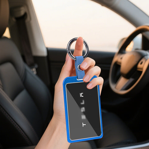 x xotic tech Transparent Card Key Holder, Card Protective Case Cover Comapatible with Tesla Model Y/3/S/X Cybertruck Accessories, Full Protection Key Fob Shell Key Chain(Aluminum Alloy)