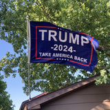 Trump 2024 Flag, Double Sided 3 Ply Take America Back Flag 3x5FT Polyester with Durable Canvas Header and 2 Brass Grommets for Indoor Outdoor Decoration w/Wristbands Set for Supporters Fans