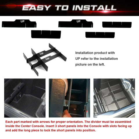 Front Lower Center Console Organizer Divider Compatible with Dodge RAM 1500 2500 3500 (NOT for Classic, Longhorn, Limited, TRX)