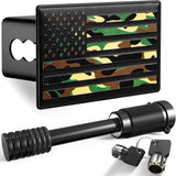 x xotic tech 2" American Flag Trailer Hitch Cover, Heavy Duty Carbon Steel Receivers Plug Cover with 5/8-Inch Anti-Theft Pin Diameter Trailer Hitch Lock For Pickup Trucks(5x3")