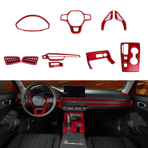 Red Dashboard Instrument Frame Gear Shift Panel Cover Trim For Honda Civic 22-up