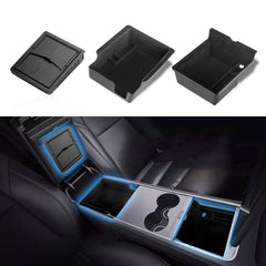 3PCS Flocked Center Console Organizer Tray Armrest Hidden Cubby Drawer Storage Box Compatible with Tesla Model 3 Model Y 2021-2023
