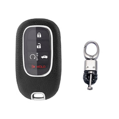 Black TPU w/Leather Texture Full Protect Remote Key Fob w/Keychain For Honda Accord 2022+