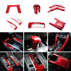 For Honda Civic 10th Gen Glossy Red Gear Shift Knob Armrest Box Cover Decor Trim