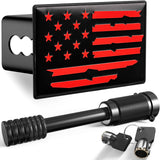 x xotic tech 2" American Flag Trailer Hitch Cover, Heavy Duty Carbon Steel Receivers Plug Cover with 5/8-Inch Anti-Theft Pin Diameter Trailer Hitch Lock For Pickup Trucks(5x3")