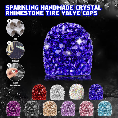 4x Handmade Crystal Rhinestone Universal Car Tire Valve Caps Chrome Accessories