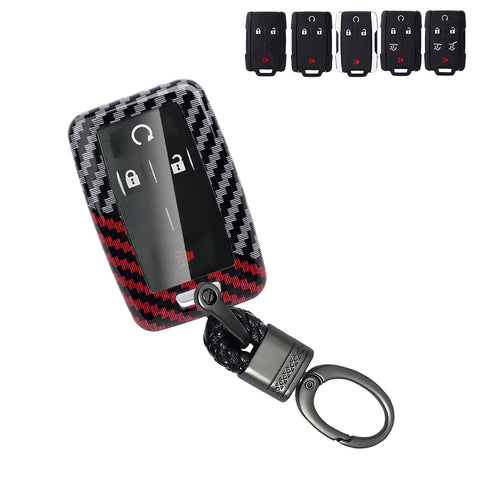 x xotic tech Glossy Black/Red Carbon Fiber Texture Hard Key Fob Cover Case Compatible with Chevrolet Silverado 1500 2500HD 3500HD Colorado Suburban Tahoe or GMC Yukon Canyon Sierra 1500 2500 3500