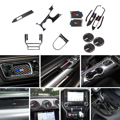 Carbon Fiber Touch Screen Passenger Dash Gear Combo Trims For Mustang 2015-2022