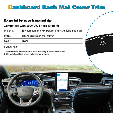 Center Console Dashboard Mat Pre-cut Non-Slip Sunshield Sun Glare Protector Dash Carpet Pad Black Cover Compatible with Ford Explorer 2020-2024