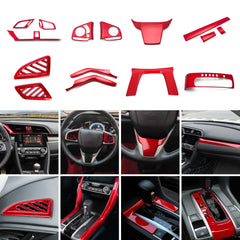 Set of Red Center Console Strip Gear Shift Frame Decor Cover For Civic 2016-2021