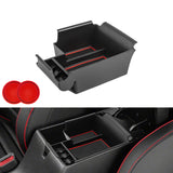 Center Console Armrest Box Secondary Storage Coin Holder Tray Organizer w/Red Anti-Dust Mats + 2PCS Soft Car Cup Holder Coasters, Compatible with Kia Forte 2019-2023