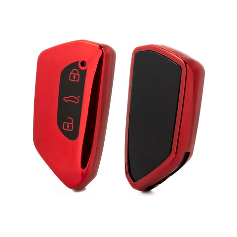 Red TPU Key Fob Shell Full Cover Case, Compatible with Volkswagen Golf 8 ID.4 MK8 Seat Leon MK4 Skoda Octavia Smart Keyless Entry Key