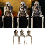 Set of 3 Halloween Statues See Speak Hear No Evil Skeleton Skull Bone Decoration