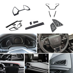 Carbon Fiber Look Dashboard Side AC Vent Console Stripe Cover For Civic 16-2021
