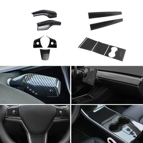 Carbon Fiber ABS Console Steering Wheel Paddle Shifter Trim For Model 3 Y 17-20