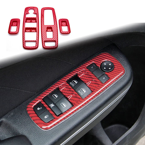 Carbon Fiber Look Window Lift Switch Button Cover For Dodge Charger Durango RAM
