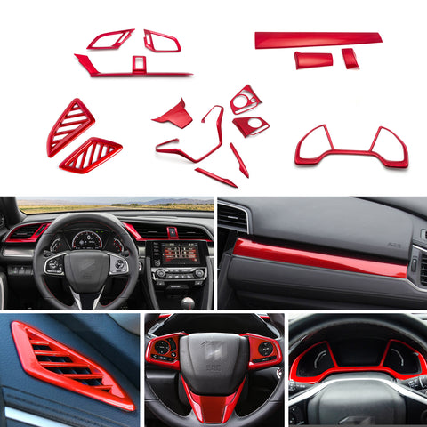 Red Center Console Stripe Dashboard AC Vent Outlet Cover For Honda Civic 16-21