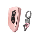 Pink TPU Key Fob Shell Full Cover Case, Compatible with Volkswagen Golf 8 ID.4 MK8 Seat Leon MK4 Skoda Octavia Smart Keyless Entry Key