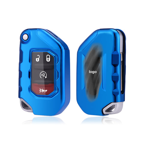 Blue Soft TPU Anti-dust Remote Control Key Fob Cover w/Keychain For Jeep Wrangler 2018-21