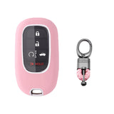 Pink TPU w/Leather Texture Full Protect Remote Key Fob w/Keychain For Honda Accord 2022+