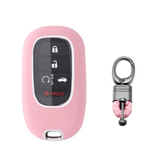 Pink TPU w/Leather Texture Full Protect Remote Key Fob w/Keychain For Honda Accord 2022+