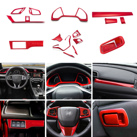 Red Dashboard Panel Console Strip AC Vent Frame Decor Trim For Honda Civic 16-21