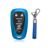 TPU Key Fob Shell Full Cover Case w/ Keychain, Compatible with Chevrolet Camaro Malibu Impala Cruze Volt Bolt Equinox Tahoe Traverse  3/4/5 Buttons Key