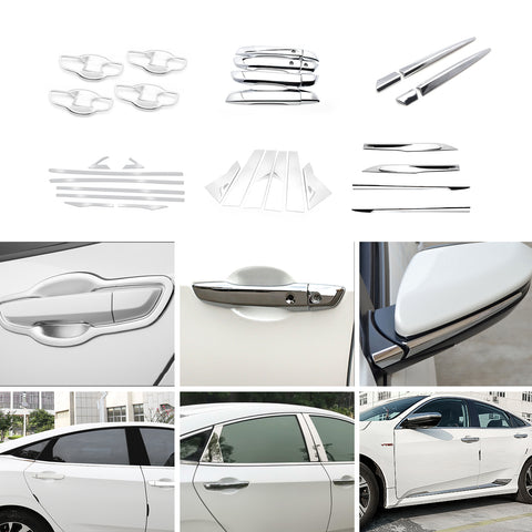 Set of Chrome Side Door/Mirror Panel Stripes Decoration For Honda Civic 16-2021