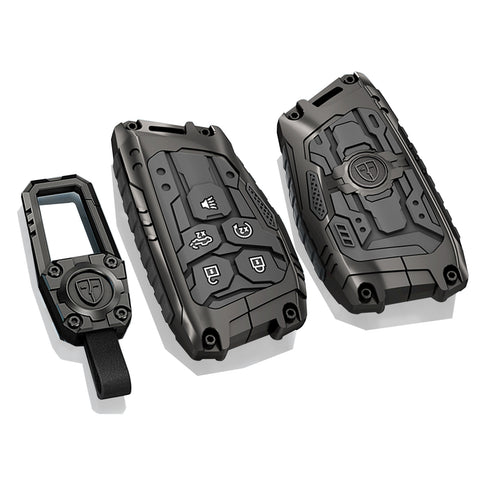 x xotic tech Mech Style Heavy Metal Key Fob Cover Compatible with Chevy Silverado 1500, GMC Sierra 1500 2022-2025, Chevrolet Tahoe 2024-2025, Zinc Alloy Key Case Protector Shell Keychain