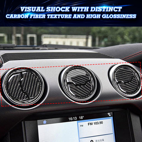 Set Real Carbon Fiber Interior Dashboard Center Air Vent Touch Screen Passenger Dash Panel Accessories Cover Trim Combo Kit, Compatible with Ford Mustang 2015-2022