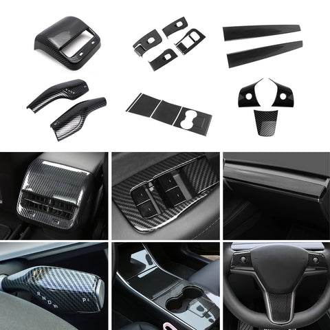 Carbon Fiber ABS Center Console Window Switch Rear Air Vent Cover For Model 3 Y