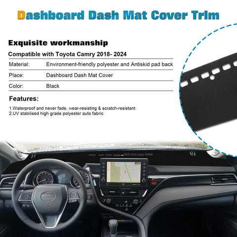 Center Console Dashboard Mat Pre-cut Non-Slip Sunshield Sun Glare Protector Dash Carpet Pad Black Cover Compatible with Toyota Camry 2018-2024