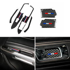 Carbon Fiber Handle Bowl + Window Lift Control Panel Cover For Mustang 2015-2022