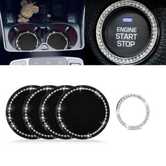 Shiny Cup Holder Insert Pad Engine Push to Start Button Ring Cover Accessories