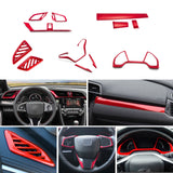 For Honda Civic 2016-2021 Sporty Red Dashboard Steering Wheel Panel Frame Decor